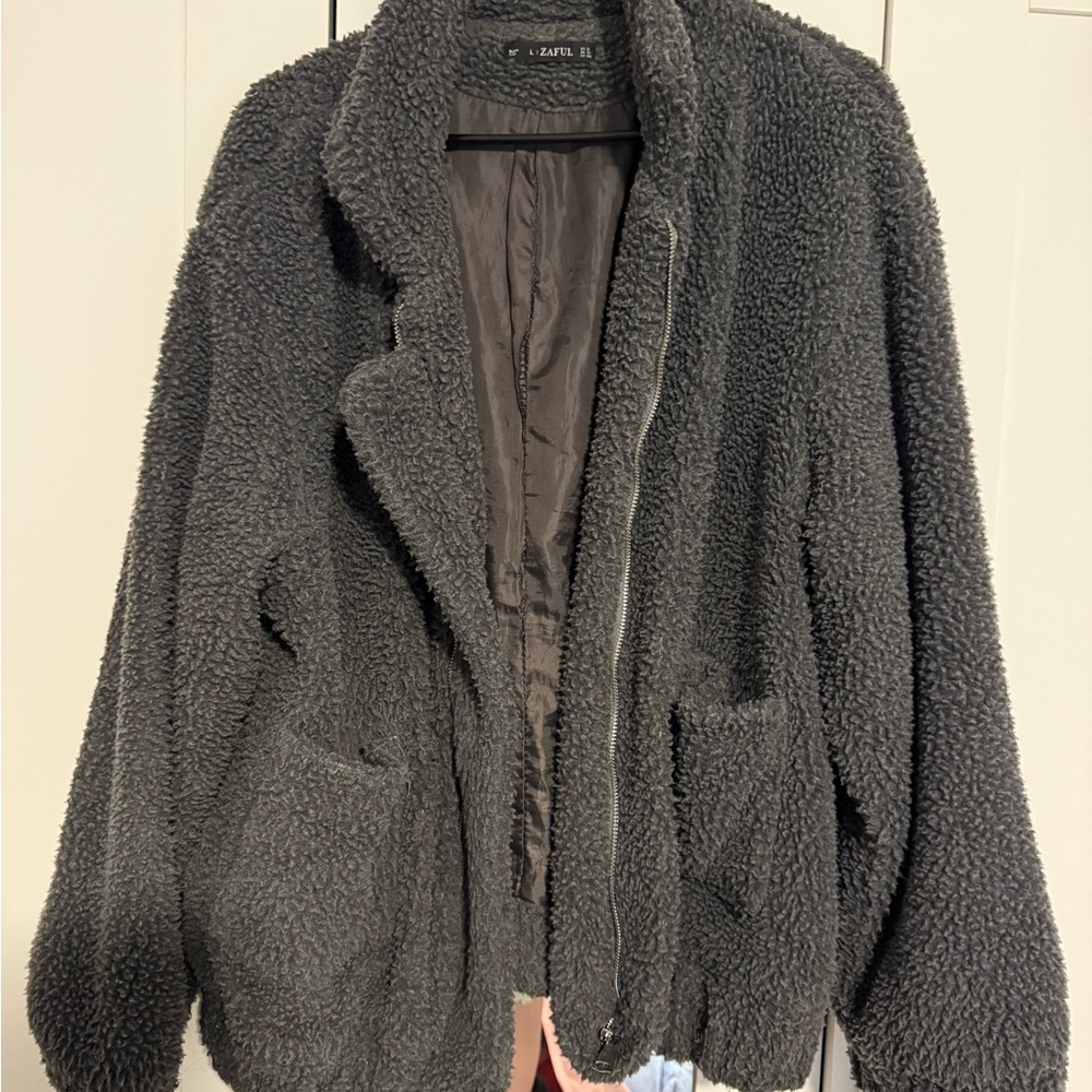 Zaful Gray Teddy Jacket Cozy Fleece